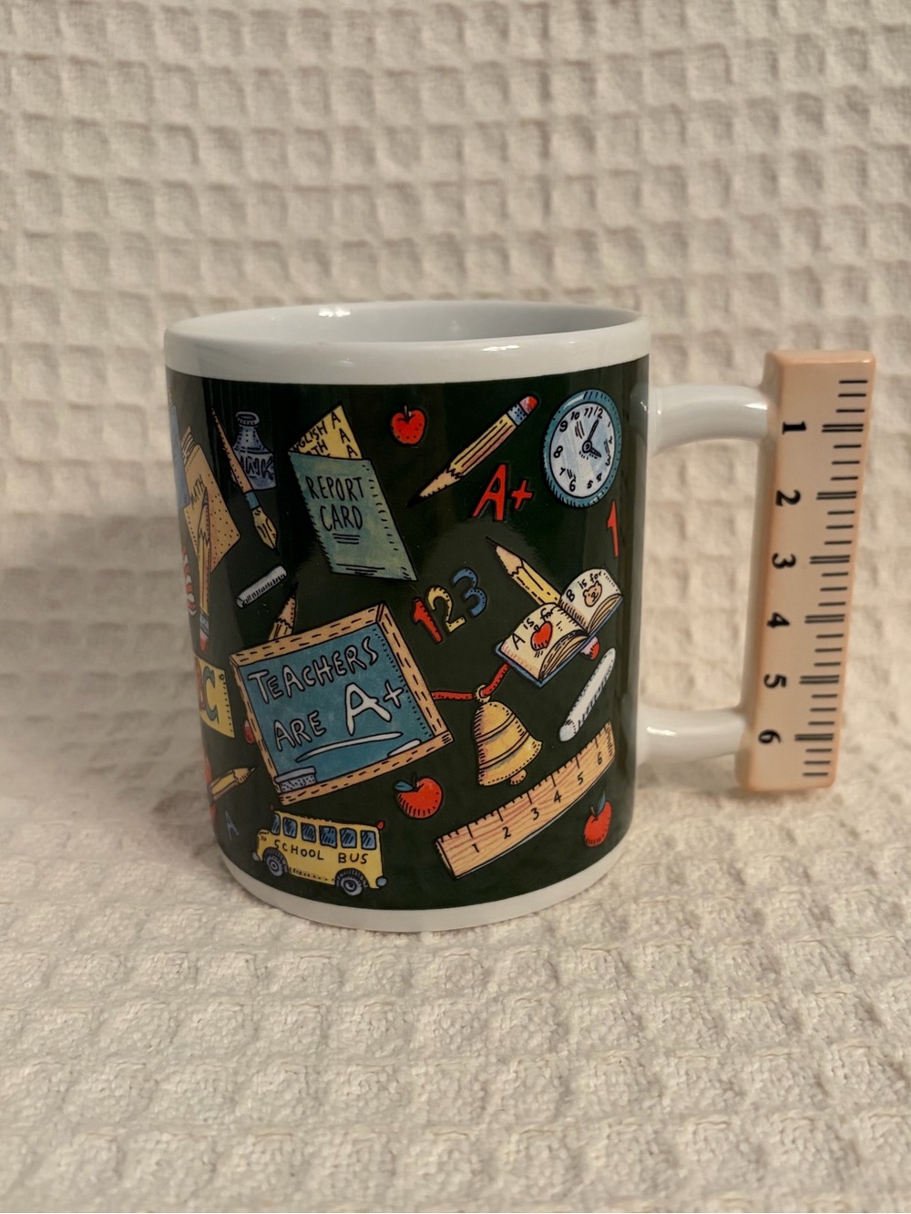 Vintage 1996 Avon Teachers Are A+ Dark Green Mug With Ruler Handle New Old Stock
